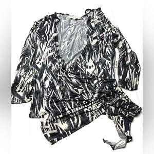 Vintage Tradition Sears Women’s 20 / 20W‎ Floral Wrap Top Blouse Black White 90s